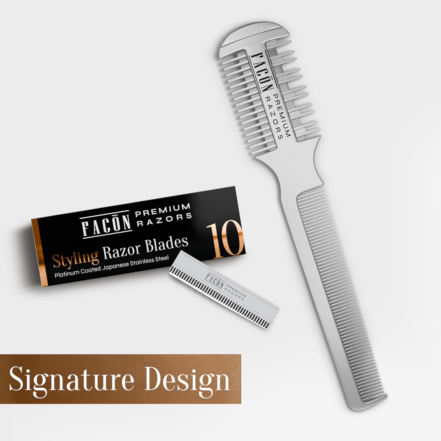 Facón Razor Comb for Hair Cutting - Professional Hair Cutting Comb Kit with 12 Replacement Blades, Double Edge Shaper for Salon & Home, Premium Styling Thinning Texturizing Split Ends Trimming Razor