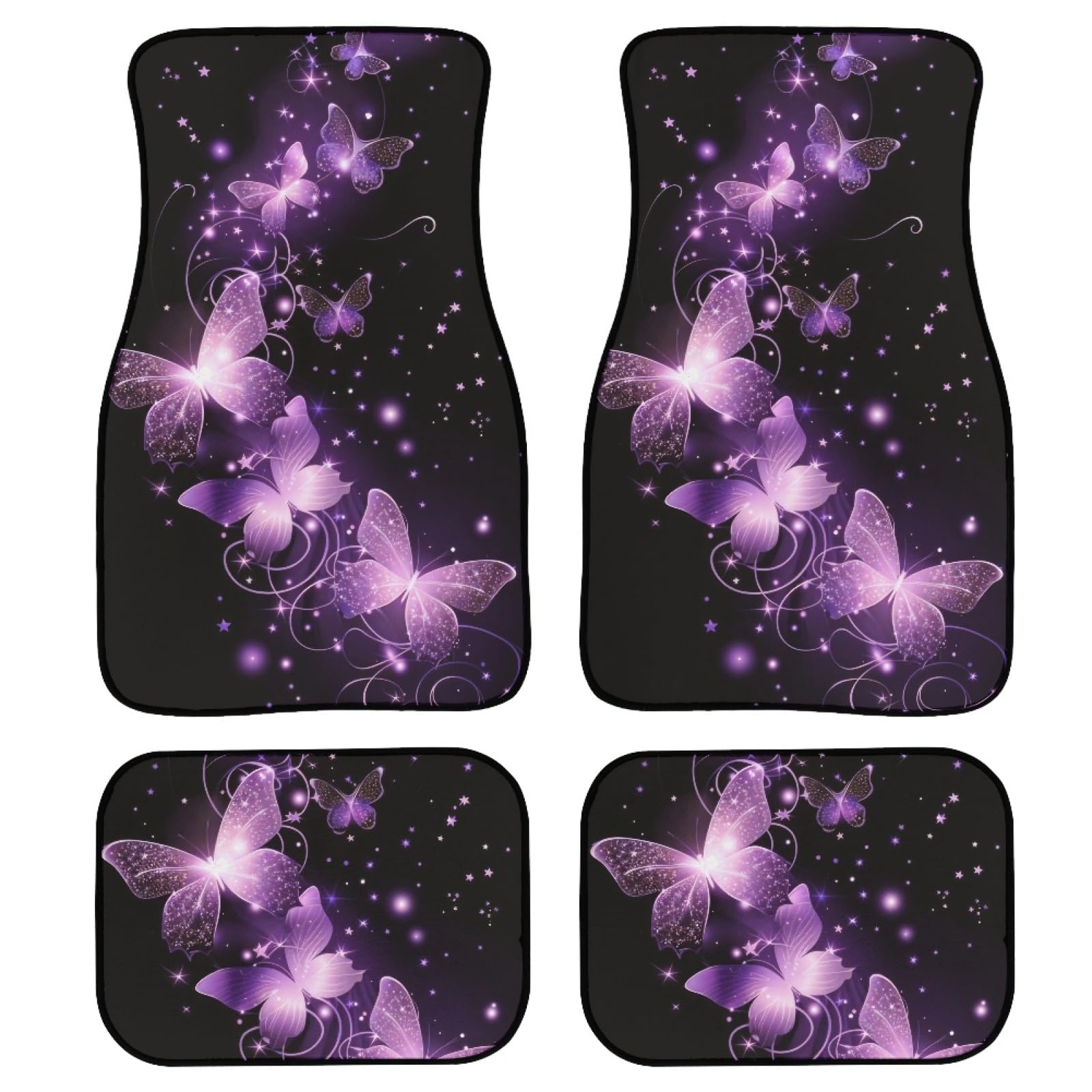 AFPANQZ Bling Butterflies Car Floor Mats 4 Packs Front and Rear Seat Floor Carpets Full Set Heavy Duvy Rubber Rugs Anti Slip All Weather Auto Interior Decor Black Purple