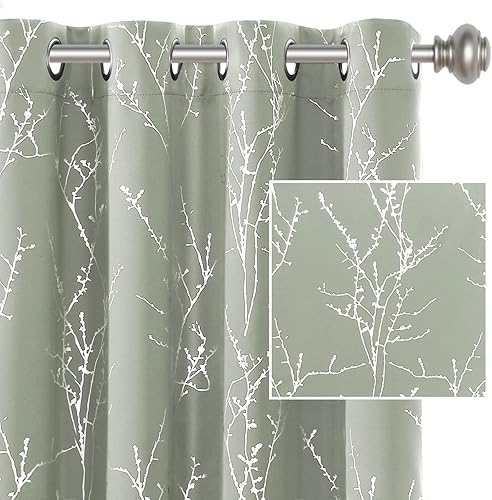 H.VERSAILTEX Cortinas opacas para dormitorio, con estampado de ramas de árbol, con aislamiento térmico y ojales, cortinas de ventana gruesas y