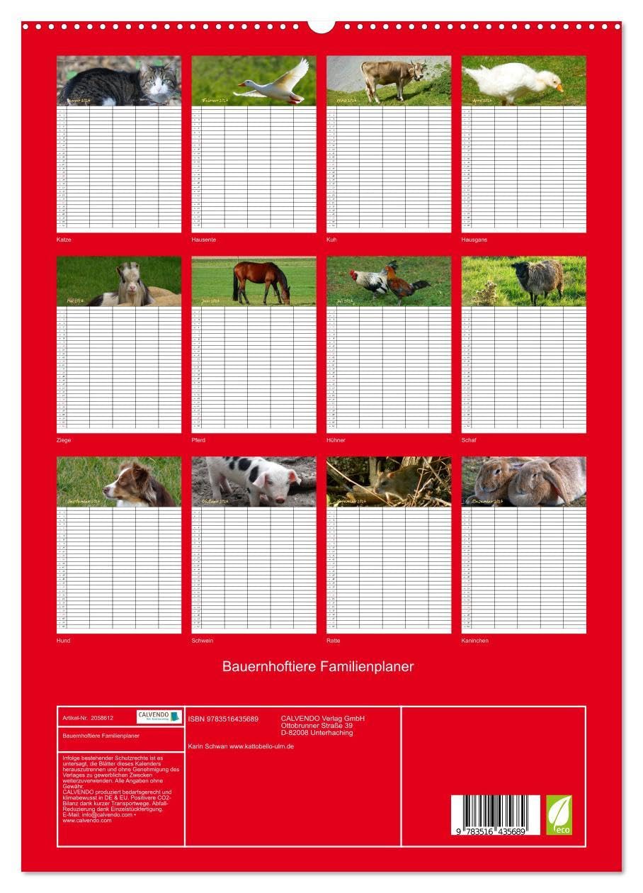 Bauernhoftiere Familienplaner (hochwertiger Premium Wandkalender 2026 DIN A2 hoch), Kunstdruck in Hochglanz: Nutz- und Haustiere (CALVENDO Tiere)