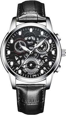 RORIOS Mens Watches Luminous Wristwatches Analog Quartz Watches with Leather Strap Calendar Watches Fashion Dress Watch for Men