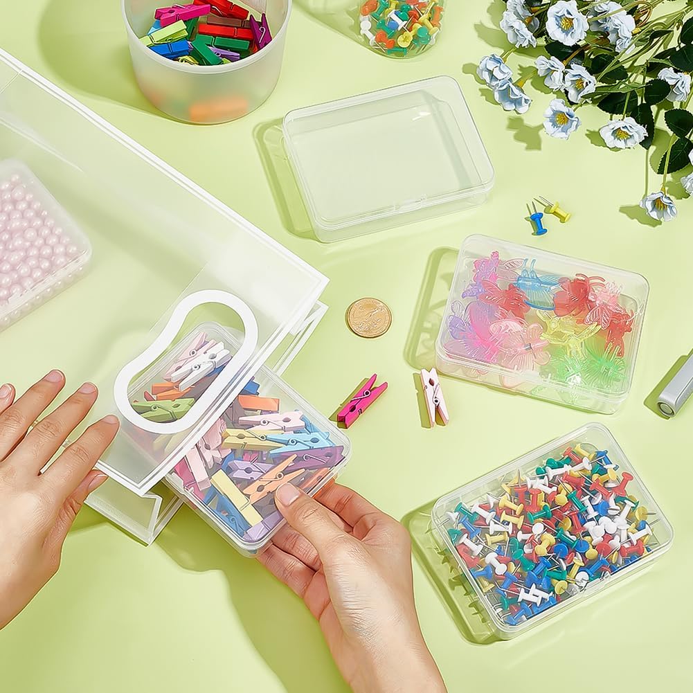 PH PandaHall 12pcs Clear Plastic Beads Storage Containers Boxes Mini Clear Plastic Storage Boxes with Lids Rectangle Craft Case Organizer for Paper Clips Buttons Jewelry Small Items 4.5x3x1 inches