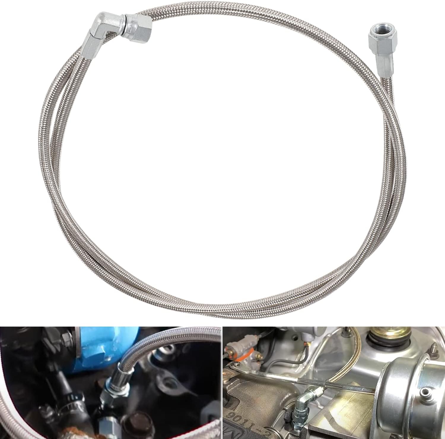 Aazon.co: GXARTS 48" Billet Steel Braided Turbo Oil Feed Line Length 4AN 90 Degree Straight