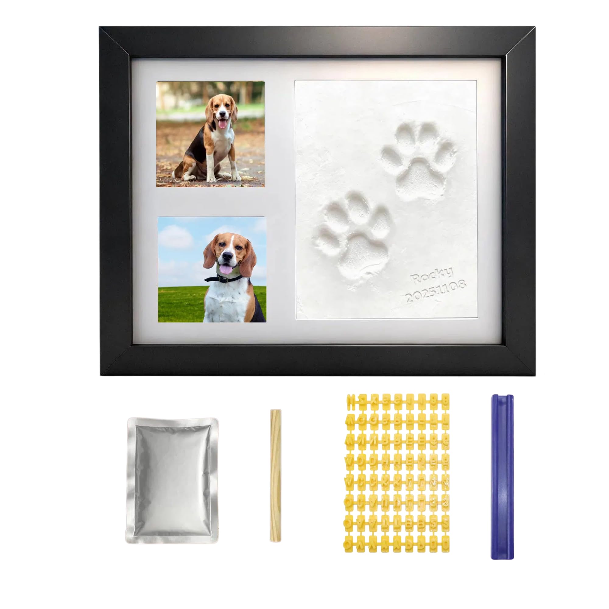 zatyorg Pet paw print kit，Pet memorial Photo Frame With Clay Impression Kit For Dog or Cat Memorial Gifts,Pet Lovers(Black,28cm*23cm)