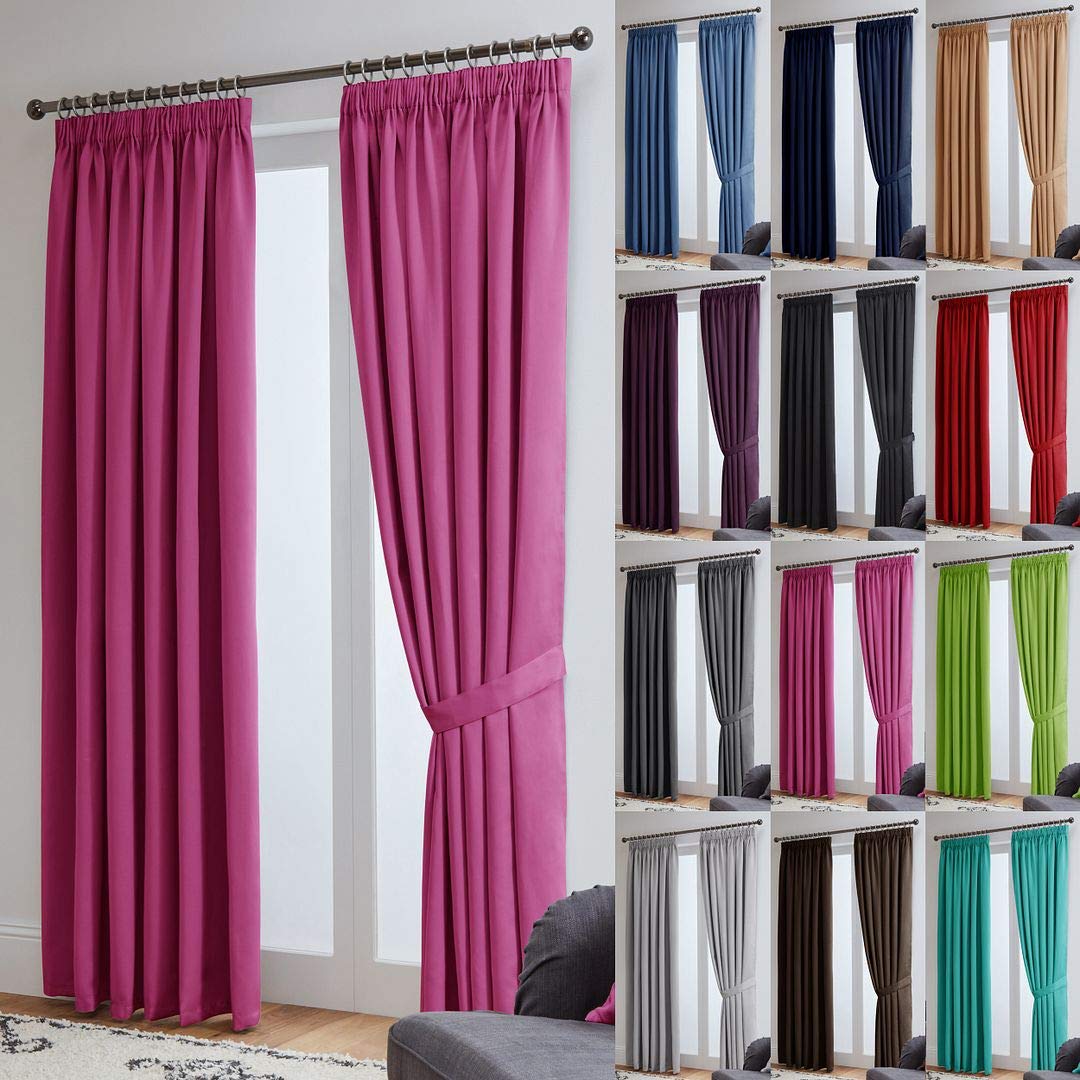 John Aird Blackout Curtains Pencil Pleat with Tie Backs (Fuchsia, W 90" x L 90" (2 Panels) Thermal Energy Saving Curtains for Bedroom & Living Room