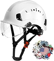 AOLAMEGS ANSI Z89.1 Approved Hard Hat with Visor - Vented White Safety Helmet, Chin Strap for Construction Workers