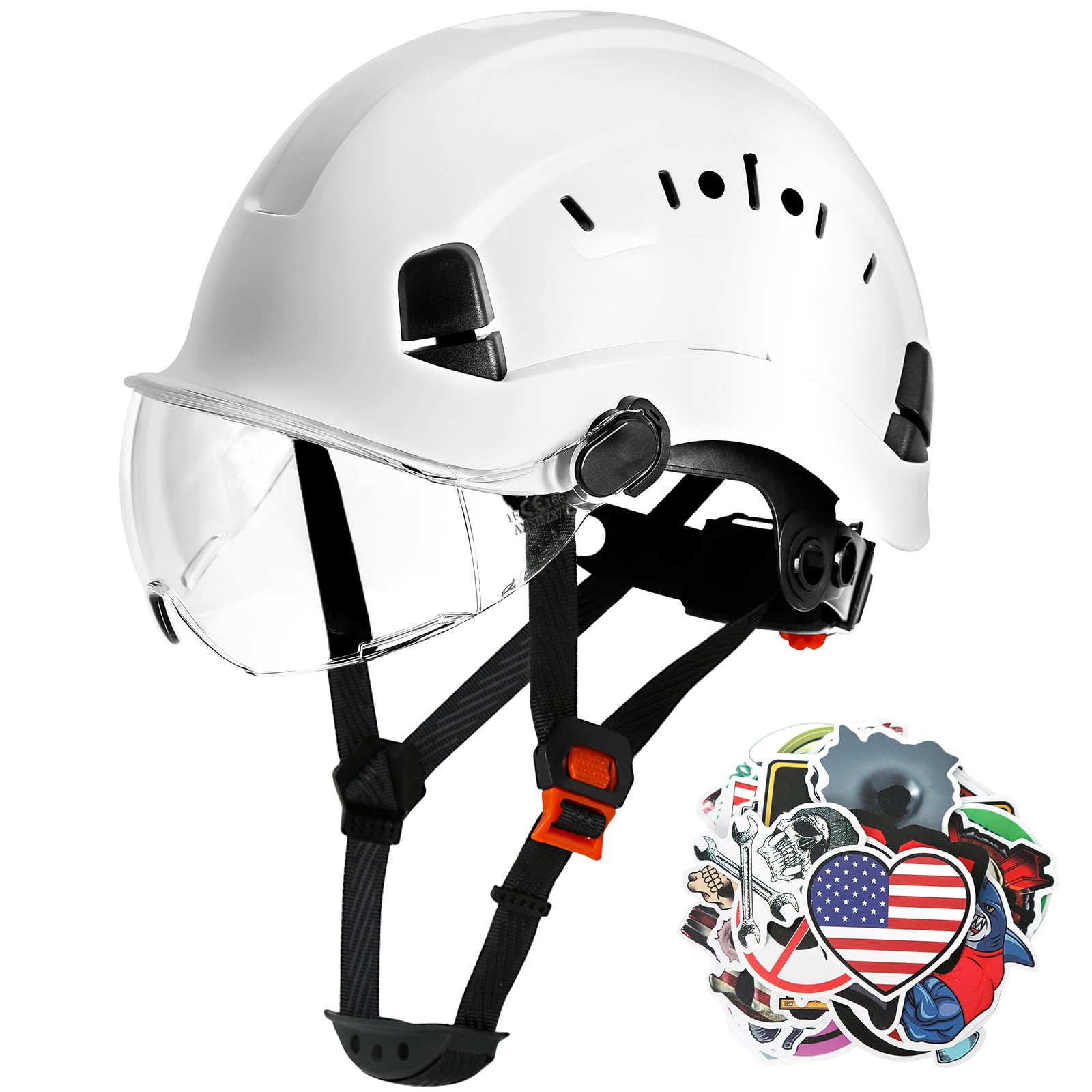 Construction Safety Hard Hat with Visor-ANSI Z89.1 OSHA Approved Construction Safety Helmet,Vented White Hard Hats with Chin Straps for Men Women Adults for Outdoor Indoor Industrial Workwear