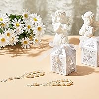 Vista 4 de Taiyin Juego de 300 piezas de rosarios para bautizo a granel, pulsera de rosario acrílico, cuentas de perlas sintéticas con bolsa de organza y cajas
