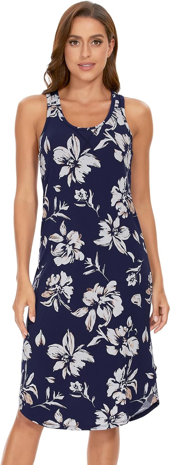GYS Long Nightgown for Women - Viscose Made from Bamboo, Soft Sleeveless Sleep Shirt Summer Racerback Sleep Dress