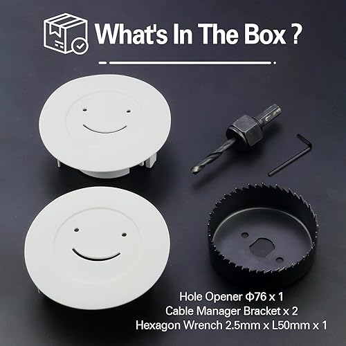 Miniatura 9 de Kit de organización de cables de pared, kit de pared para ocultar cables de TV, 2 piezas de ojales de pared, cable de TV con orificio para sierra de