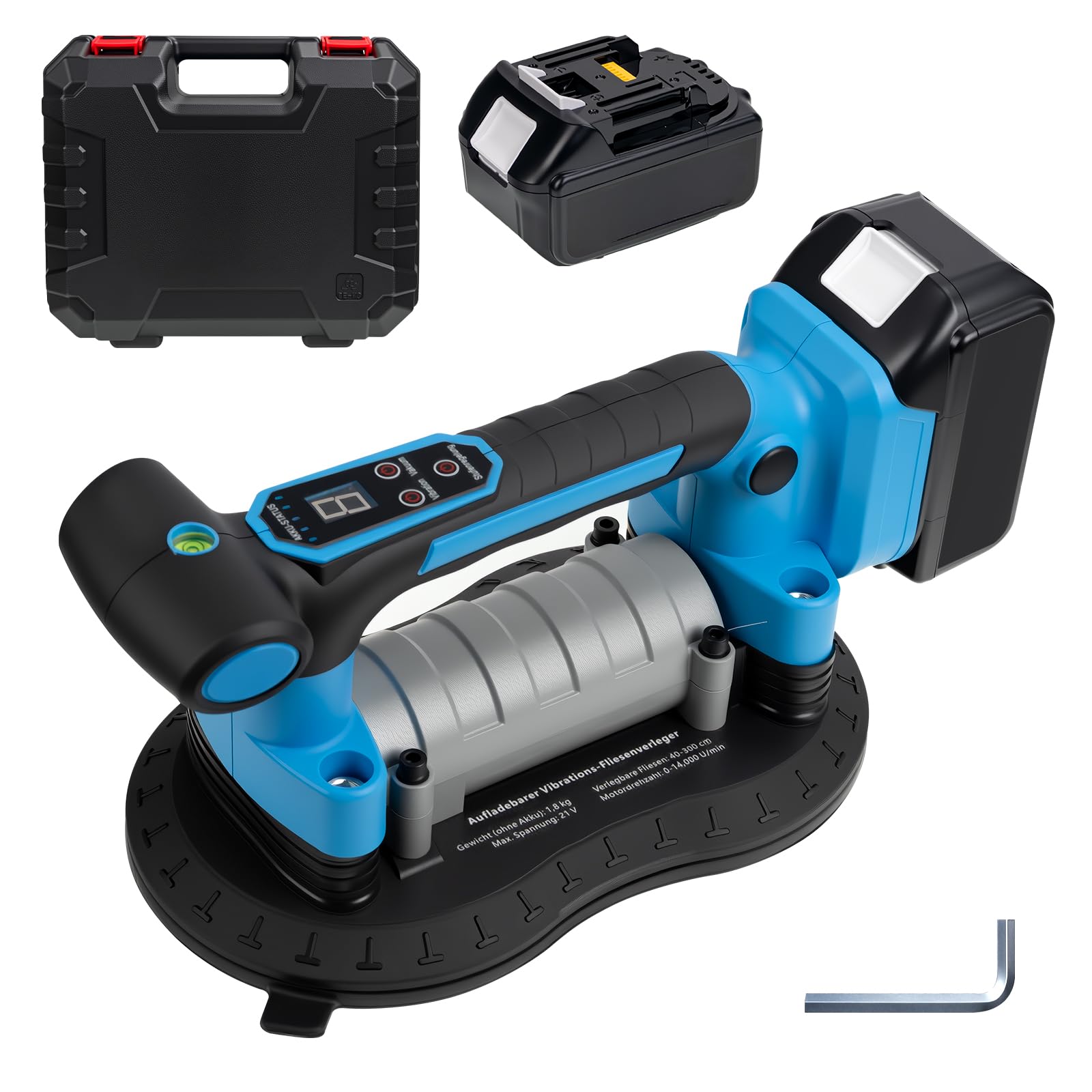 2IN1 Akku Fliesenrüttler & 25CM Akku Saugheber für Makita Akku 18V | mit 9 Stufen, 220 KG Saugkraft,Fliesen Vibrationsgerät Fliesenvibrator für 3M Fliesen Wandfliesen (mit 1x BL1840B Akku)