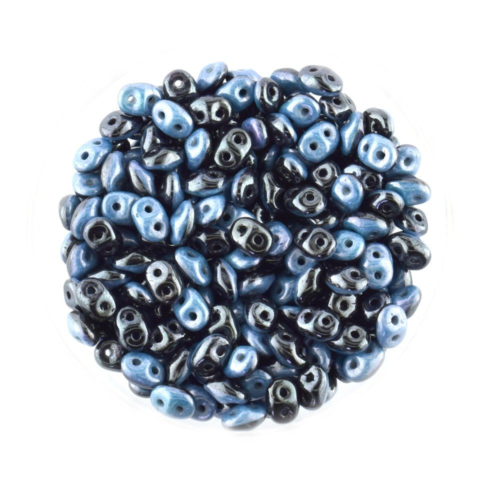 Super Duo Beads Blue,White Superduo Duets Opaque Black-White And Blue Luster Qty 10 Grams