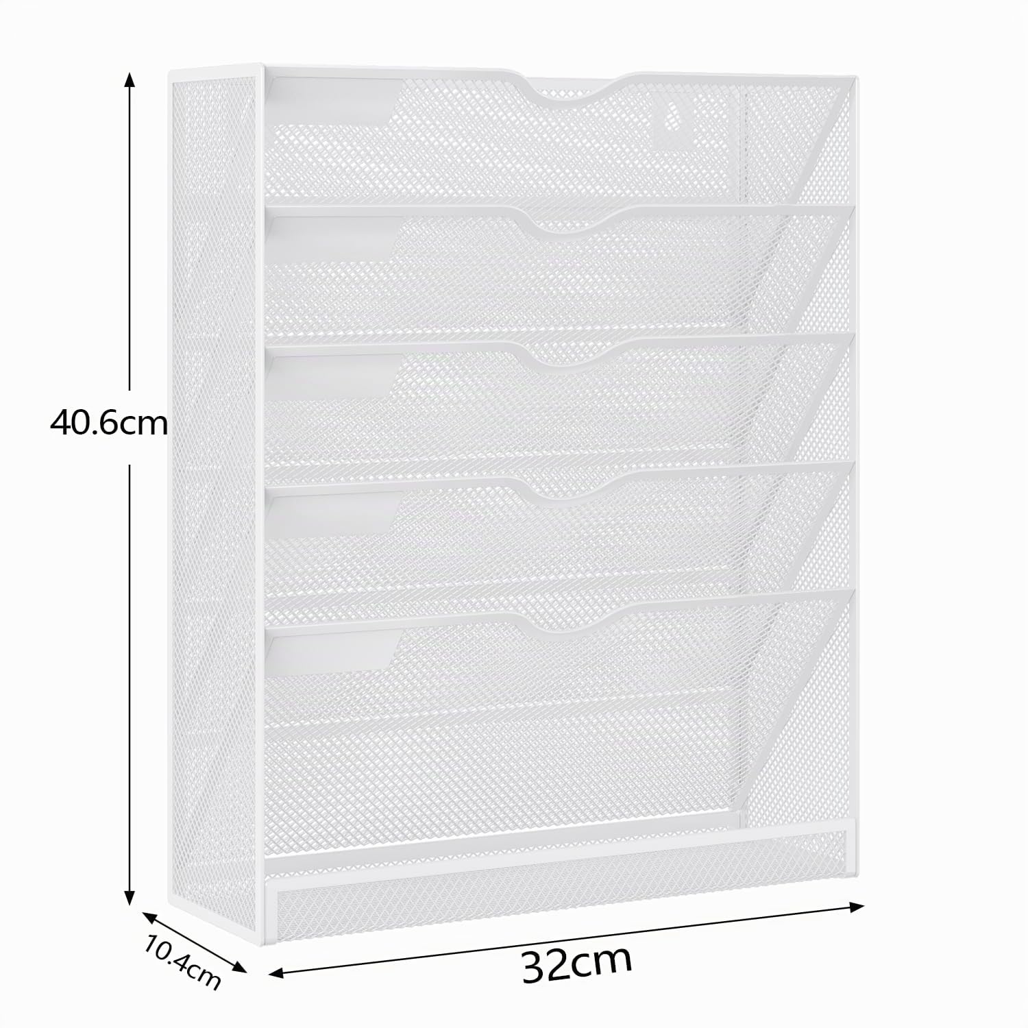 6 Fächer Zeitschriftenhalter Wand wandregal für ordner Hängend Dateiordner Organizer Wandablagefächer mit flachem Bodenfach Datei Etiketten Metall,Weiß