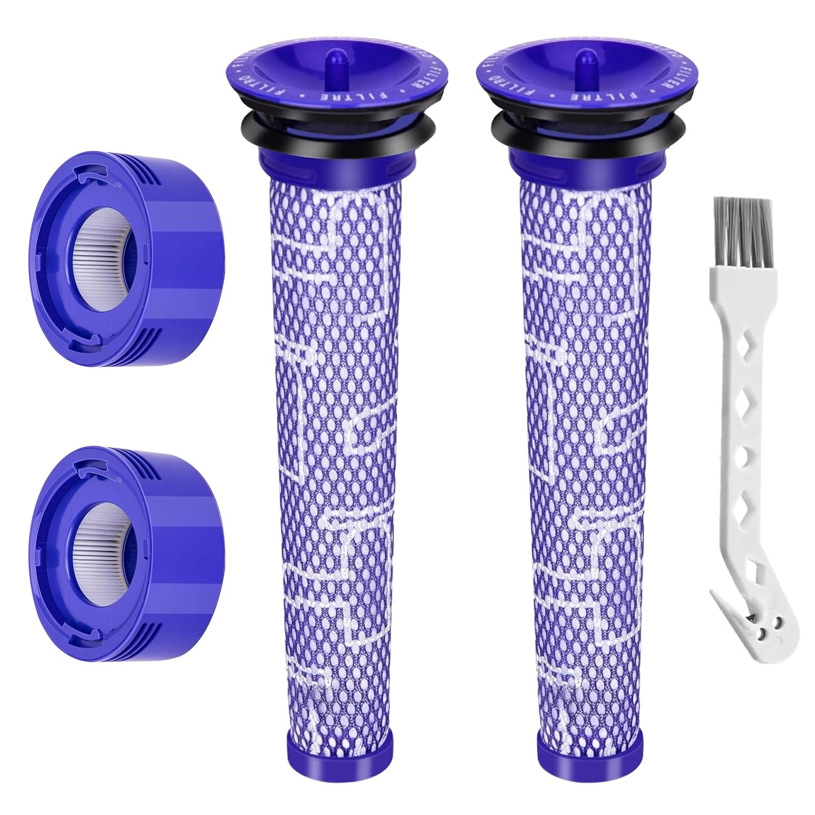4 Pack Filter Replacement for Dyson V7 V8 Animal Absolute Motorhead Cordless Vacuum Cleaners with 2 HEPA Post Filter, 2 Pre Filters and 1 Brush, # DY-965661-01 & DY-967478-01