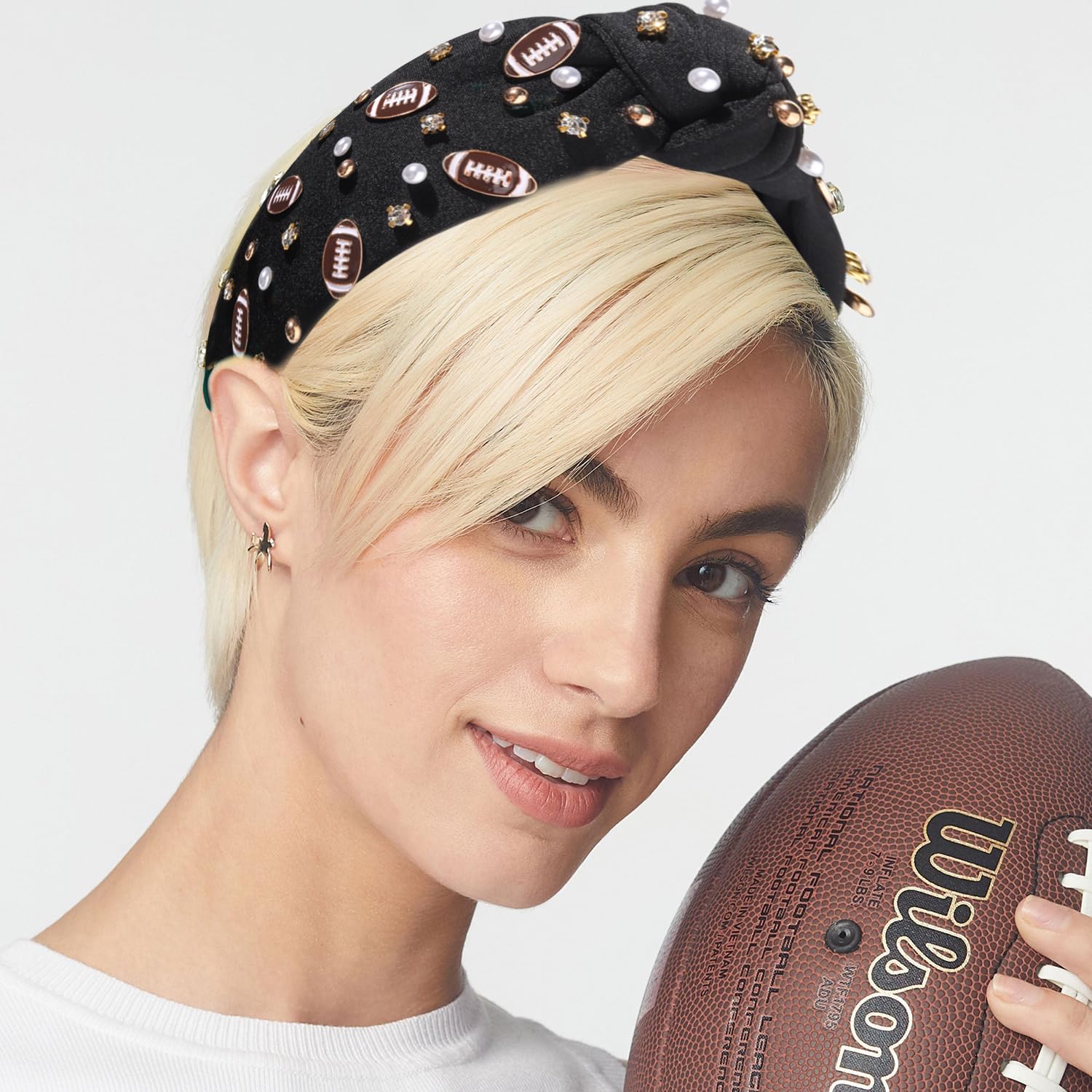 Ronni Blake & Co Football Knotted Headband Women OS Cream Excellent Pearl Charms Amazon.com : Football Headband Football Mom Accessories  main image 4