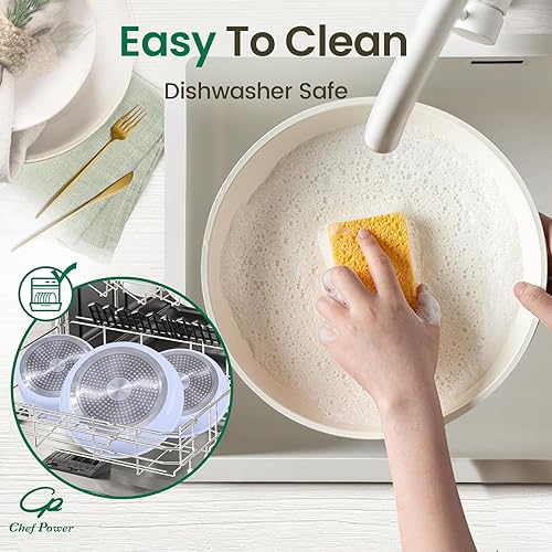 Miniatura 5 de Chef Power Juego de utensilios de cocina de cerámica, juego de 19 ollas y sartenes antiadherentes con mango desmontable, juego de utensilios de