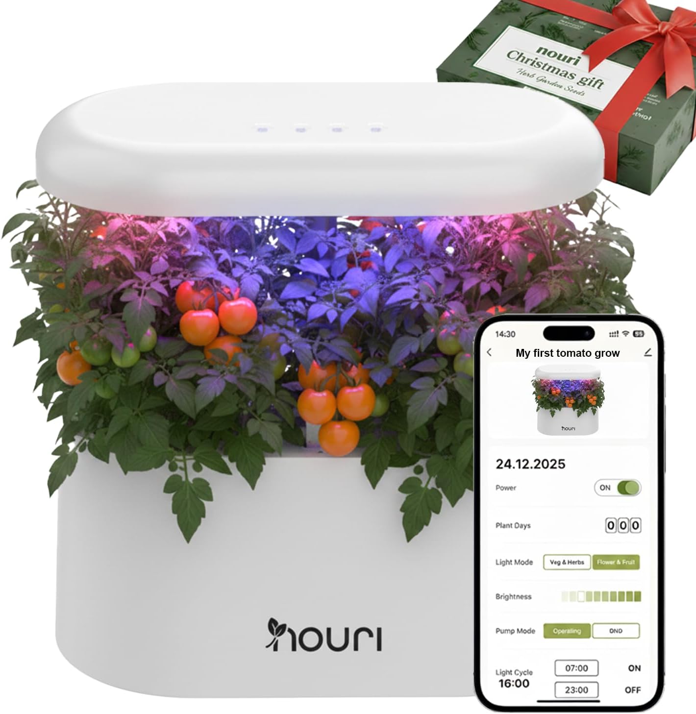 Nouri Hydroponics Growing System, 5 pod APP Smart Indoor Herb Garden Kit with LED Grow Lights, Hydroponic Herb Garden Indoor for Plant Lovers, Gardeners, Kitchen, Lettuce Seeds Included