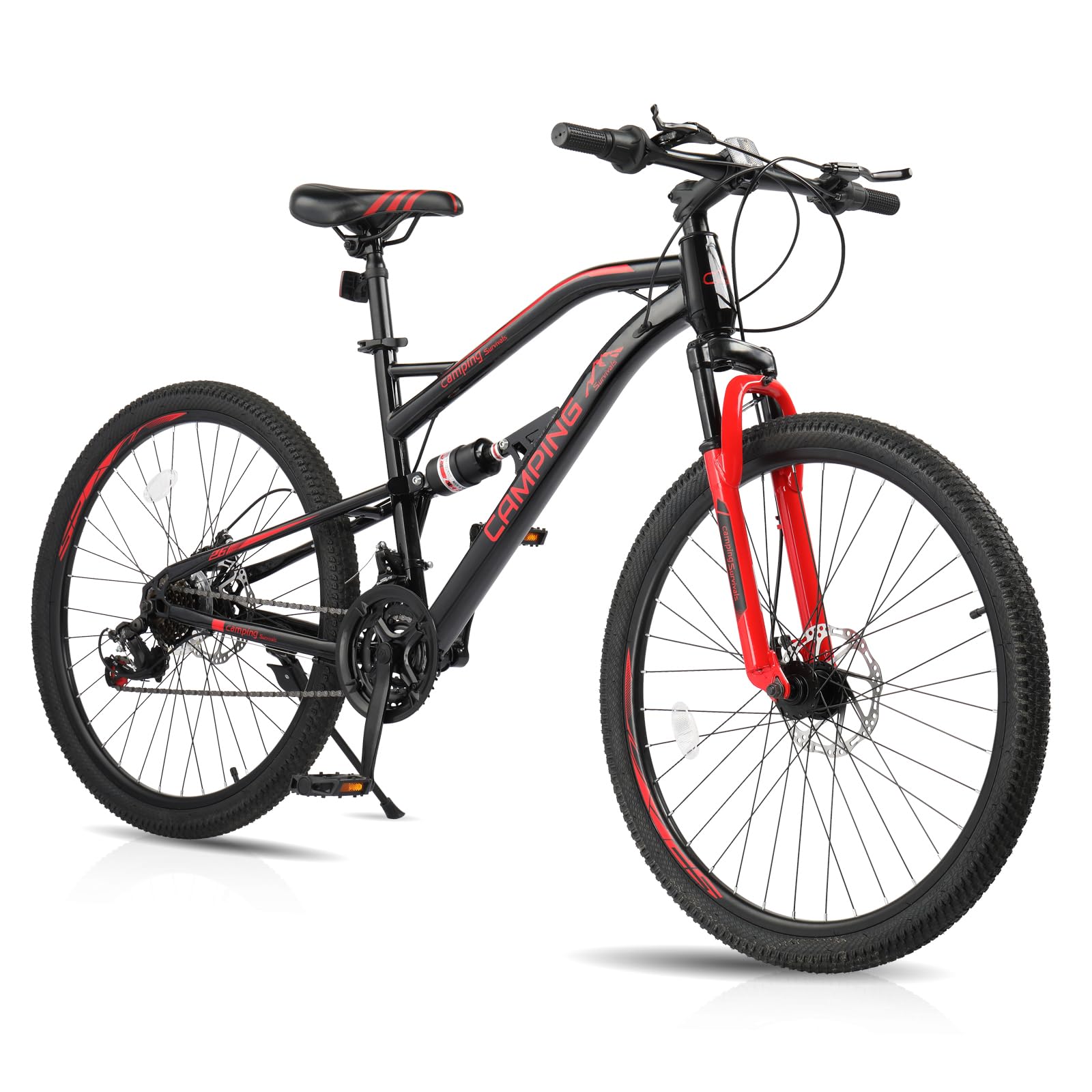 26Inch Mountain Bike, 21 Speeds Mountain Bicycles, Bicycle for Men & Women with Unique Soft-Tail Frame, Full-Suspension Design, Double-Walled Tire and Sturdy Handlebar