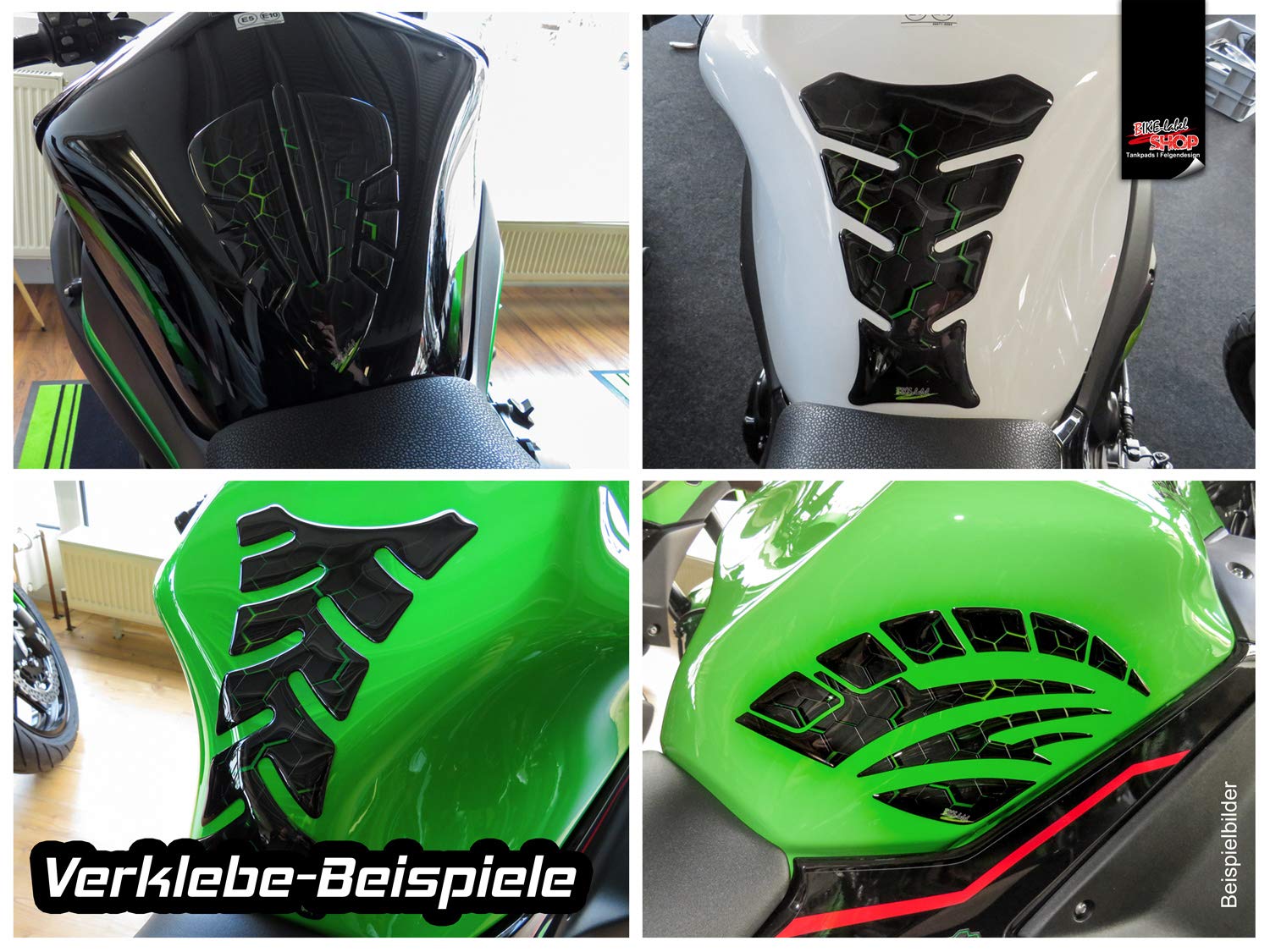 Tankpad Für Motorrad - Blitz Design In Grün | Kratzfestes 3D Tankpad Für Kawasaki