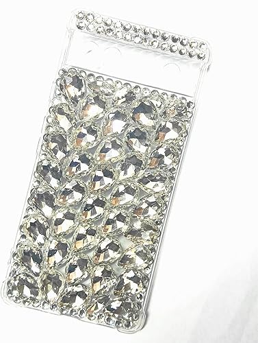 Miniatura 3 de Funda para Google Pixel 6A, 3D hecha a mano con piedras impresionantes con diamantes de imitación para Google Pixel 6A (A blanco completo)