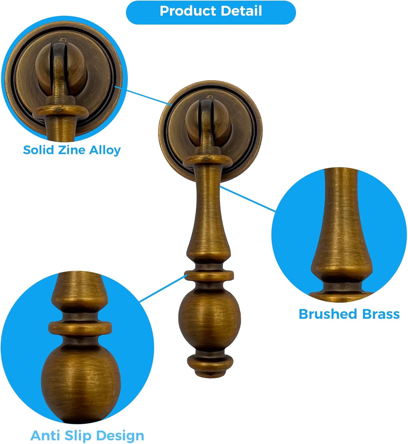 Solid Zine Alloy Cabinet Pulls Handles Knobs, Antique Brushed Knob Strip Shape Modern Furniture Hardware Handle for Dresser Drawer/Door/Bathroom/Cupboard/Wardrobe(6 PCS)