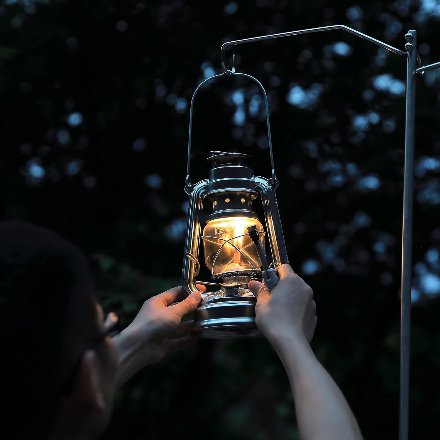 camping moon Heavy Duty Stainless Steel Lantern Pile Driver Height Adjustable with Tripod Stand and Storage Bag D-240, D-243
