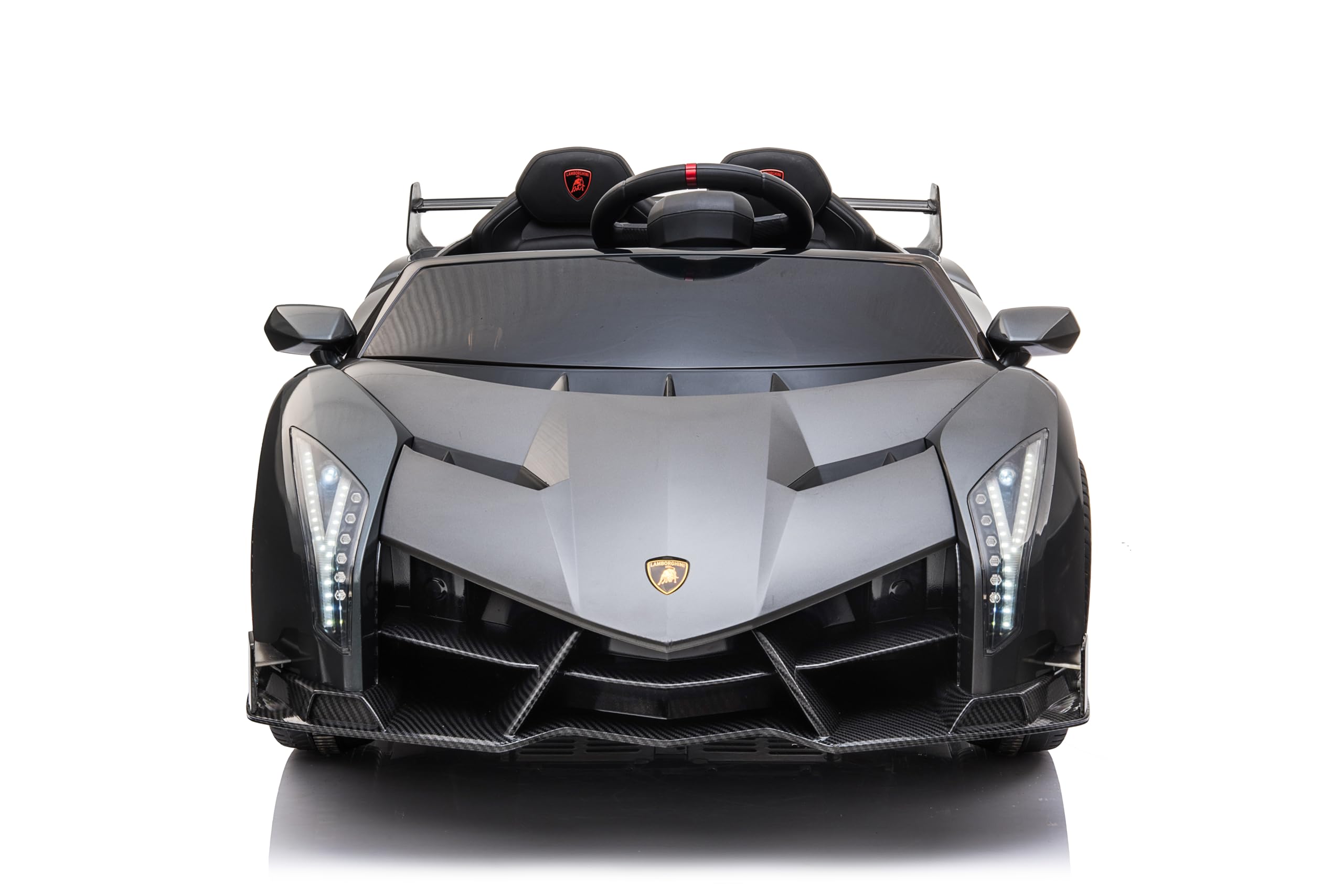 FINOOS Auto macchina elettrica per bambini Lamborghin Veneno 24V 2 posti, 4X4, sedile in pelle, ruote in gomma con telecomando 2,4 GHz da 1 a 7 anni (Grigio metallizzato)
