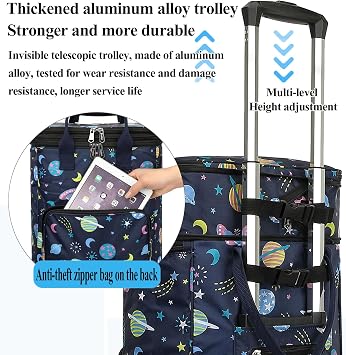 2 in 1 Shopping Cart with Wheels, Grocery, Portable Utility Dolly, Luggage Cart, Foldable Hand Truck with Built-in Removable Waterproof Bag for Shopping, Camping, Travel (Starry Sky)