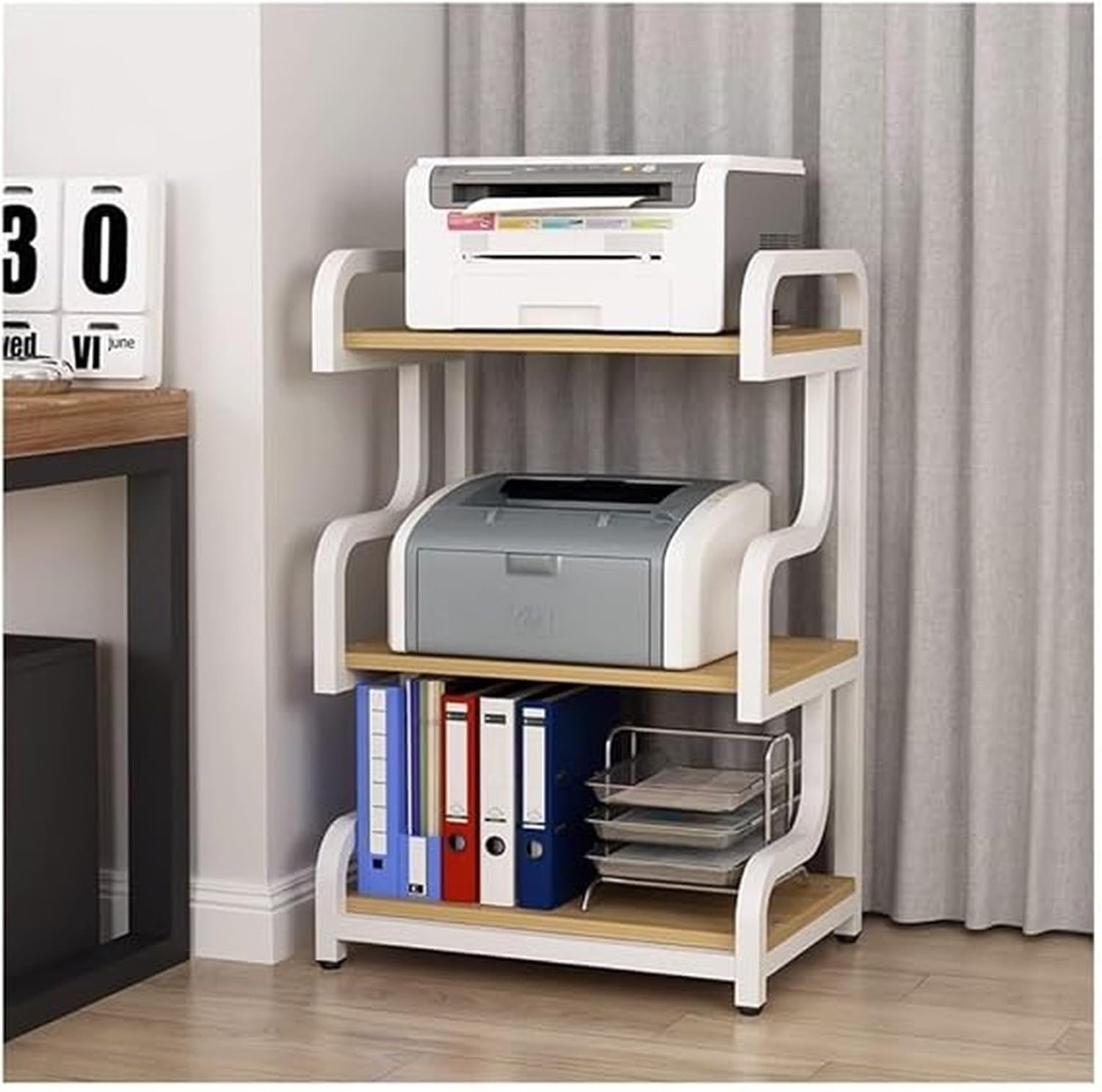 Soporte para Impresora de Pie con 3 Niveles, Estante para Escáner y Fax, Bandeja para Oficina, Base para Fotocopiadora y Trituradora, Negro, B