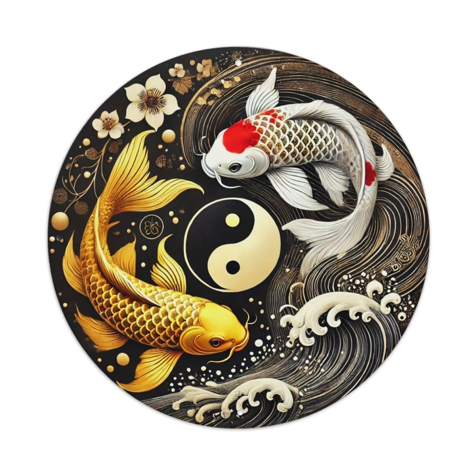 Jdyansheng Vintage Yin Yang Koi Fish Pattern Tin Sign Metal Poster Metal Signs For Home Man Cave Bar Cafe Kitchen Laundry Room Wall Decorations 8X8 Inches