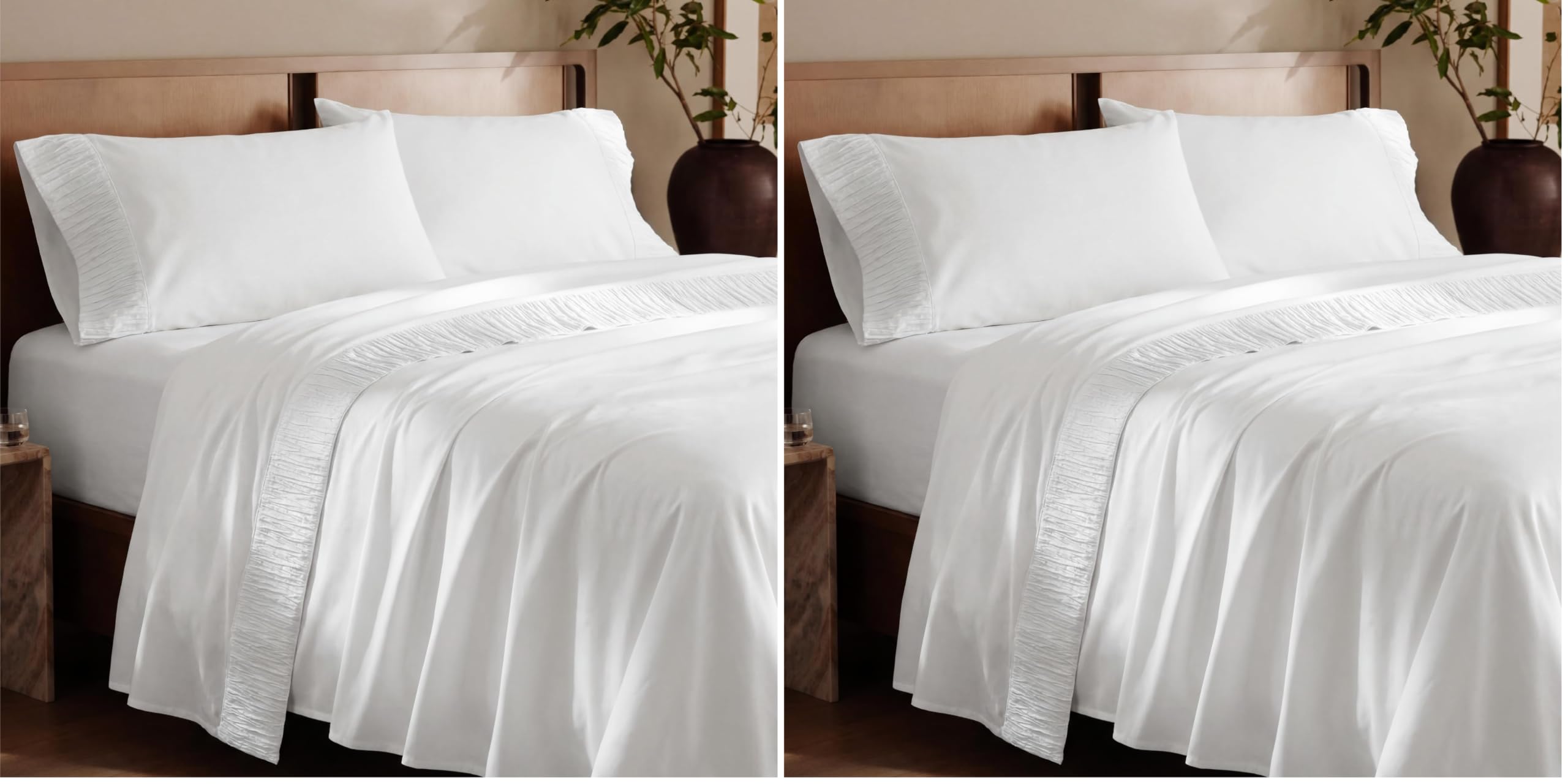 Bedsure Queen Sheet Set - 4 Pieces Soft Queen Size Sheets - Breathable &amp; Cooling - Hotel Luxury - Easy Care Polyester Microfiber Bedding for Women, Men, Bright White (Pack of 2)
