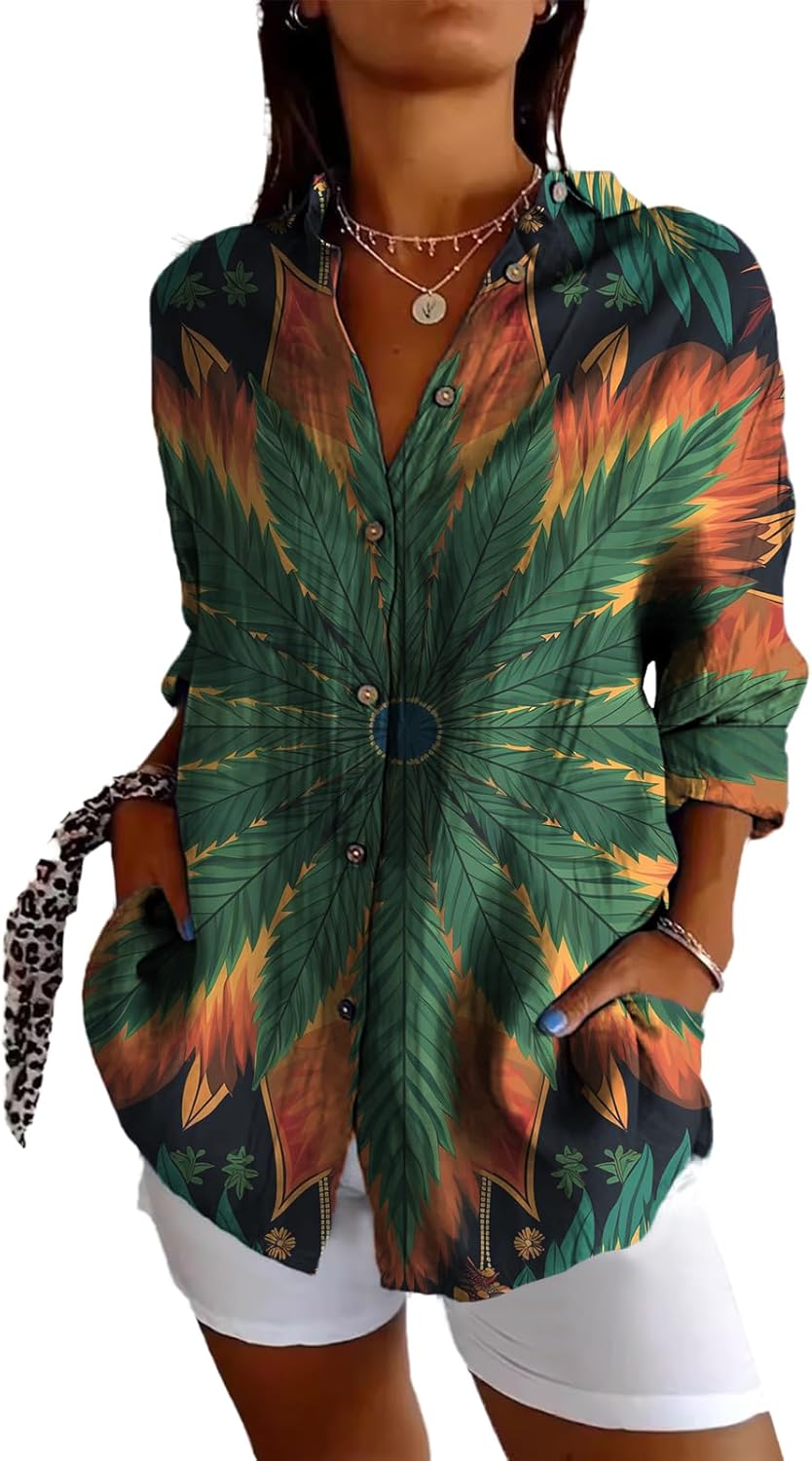 MARSVOVO Casual 3 Quarter Sleeve Tops for Women Button Up Loose Fit Elegant Blouse Flowy Office Summer Top