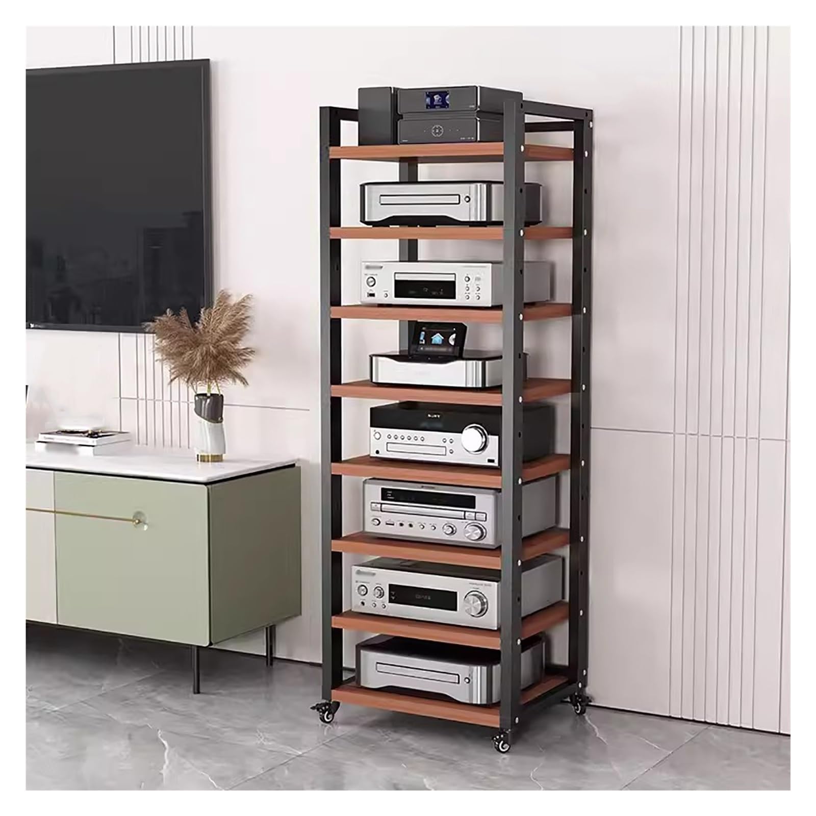 7 8 6 5-Poziomowy Stojak/Szafka Na Sprzęt Stereo, Wysoki, Wytrzymały Stojak Na Sprzęt Audio-Wideo Z Regulowaną Półką, Ruchome Półki Na Sprzęt Stereo Do Salonu/（Black-#1-8 Tier）