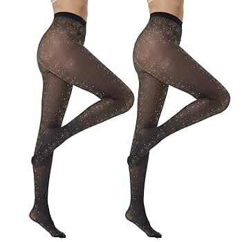 ◆しぃ❤︎꙳✩꙳⋆☃◆ MANZI Sparkly Tights for Women, Lurex Metallic Shimmer