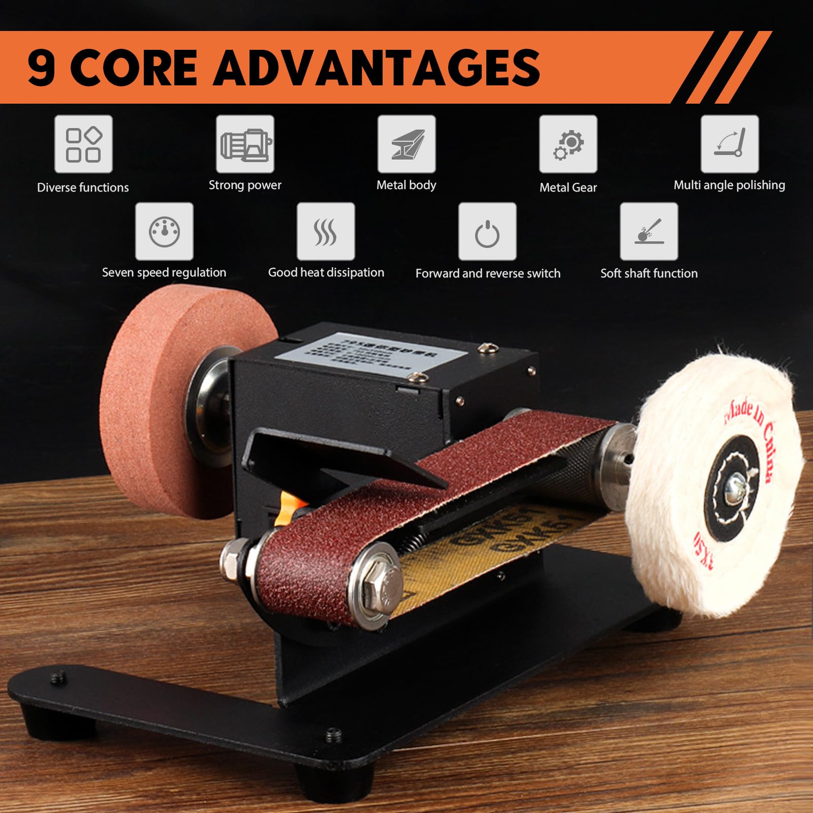 Mini Electric Belt Sander, Upgrade 7 Adjustable Speed Electric Belt Sanding Machine with Full Set of Accessories - Image 2