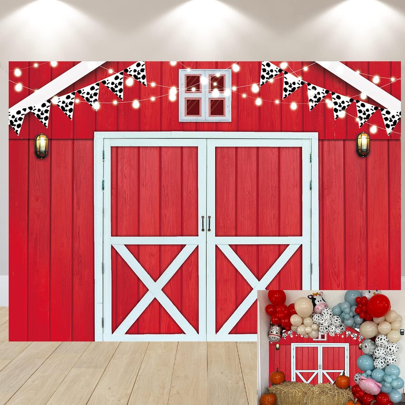 Red Barn Door Backdrop Western Farm Rustic Wooden Barn Door Autumn Photography Background Fall Thanksgiving Farm Harvest Baby Shower BBQ Birthday Party Decorations Banner Props (Red, 10x8FT)