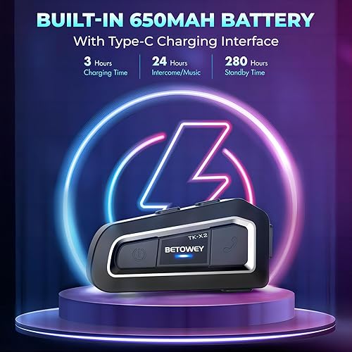 Miniatura 7 de BETOWEY Auriculares Bluetooth para motocicleta, 1 casco TK-X2, sistema de comunicación de intercomunicación Bluetooth con radio FM, dos opciones de