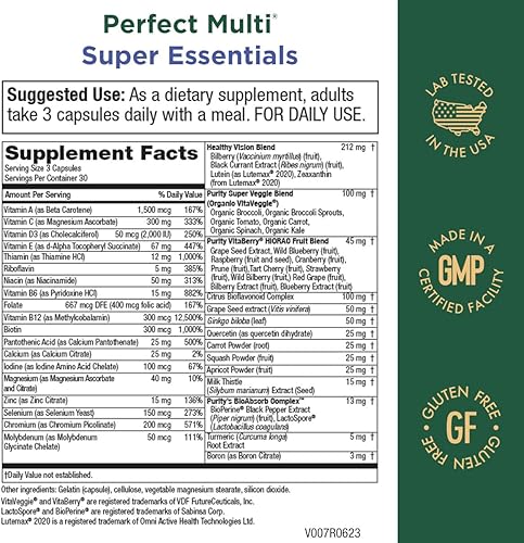 Miniatura 2 de Purity Products Perfect Multi Super Essentials - Multivitamínico + frutas y verduras + promueve la visión saludable de día y noche con luteína,
