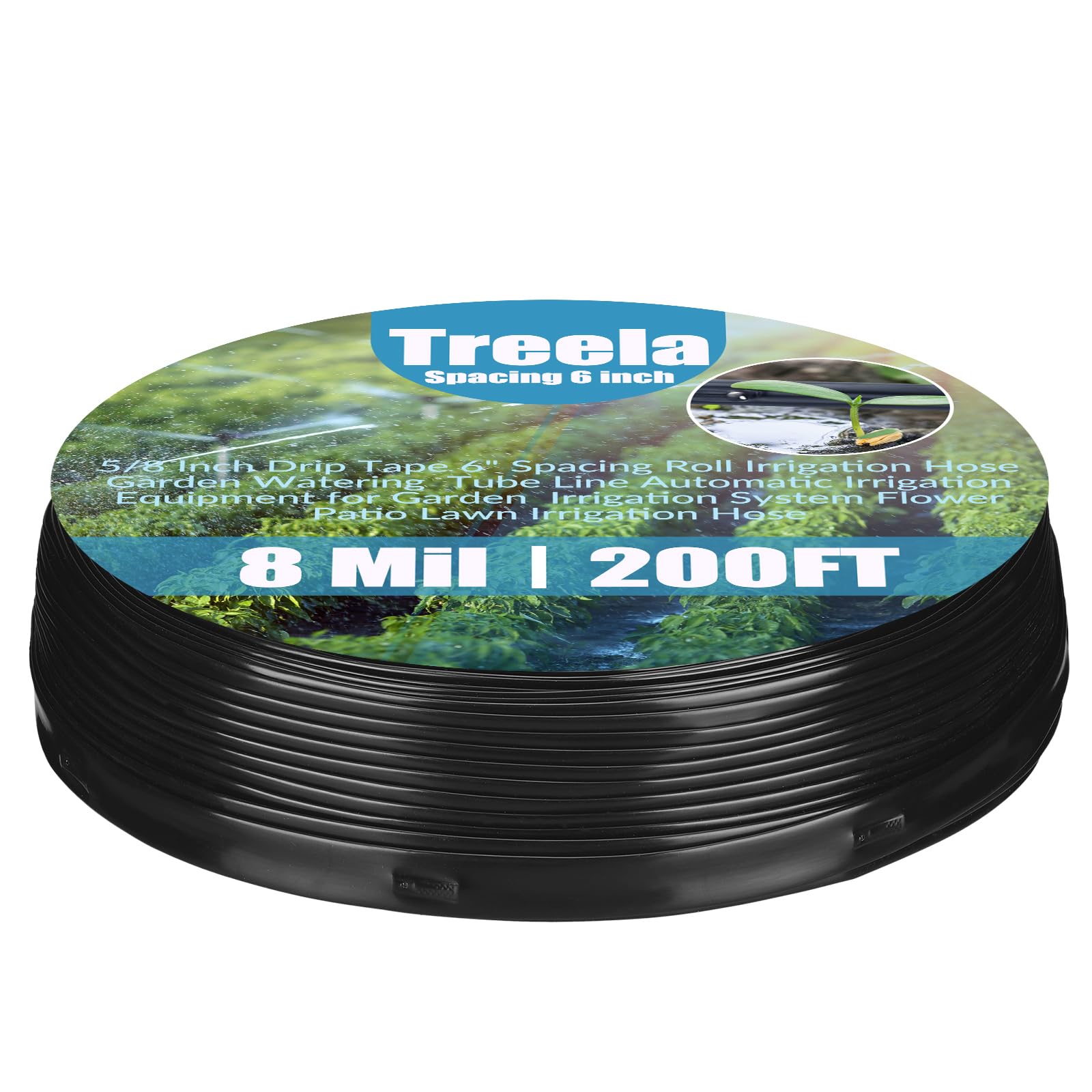 Treela 200ft 5/8 Inch Drip Tape 6 Spacing Roll 8 Mil Irrigation Hose Garden Watering Tube Line Automatic Equipment for Garden Irrigation System Flower Patio Lawn Hose
