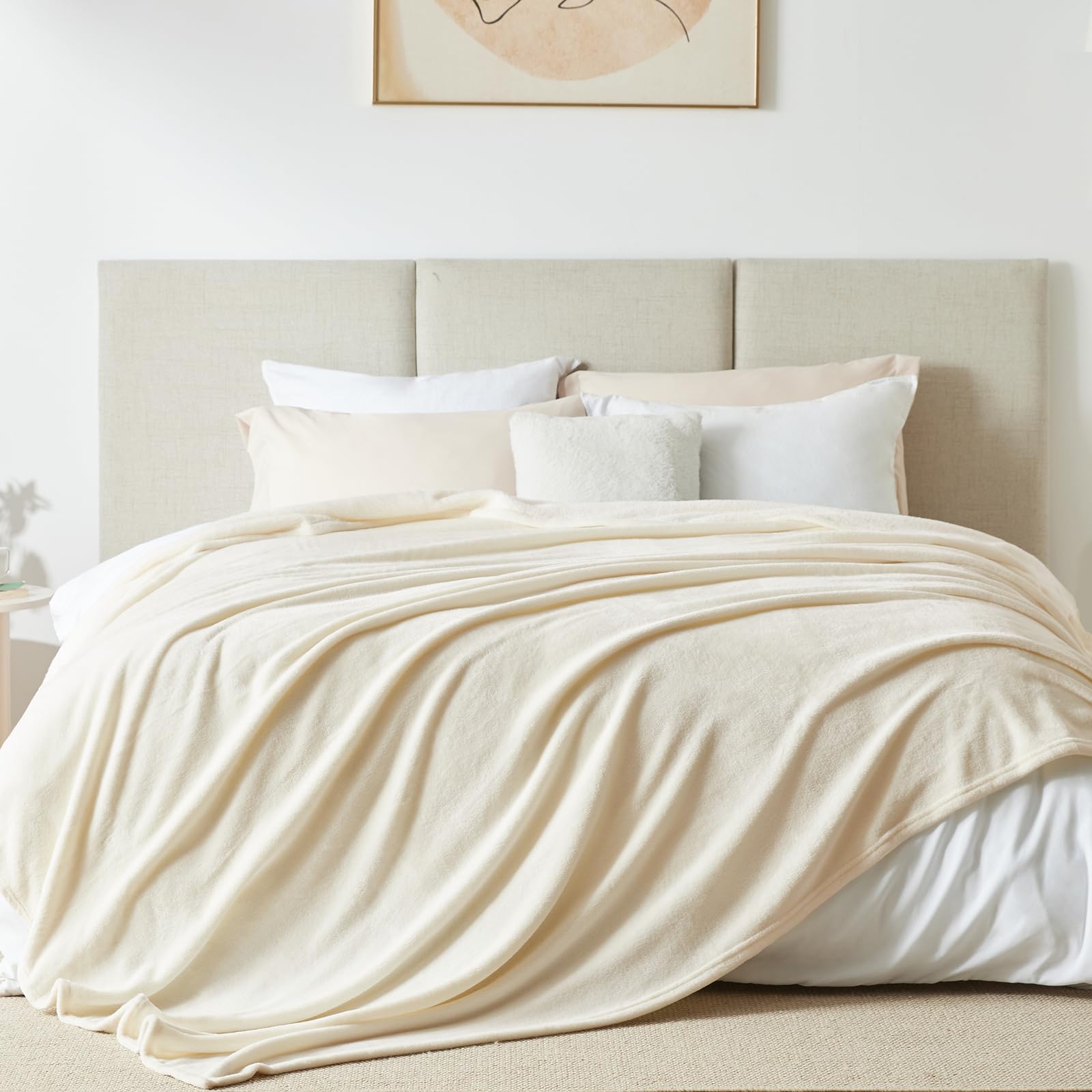 WAVVE Plaid Coperta Pile di Flanella 260gsm - 230x270 cm, Bianco Beige - Coperta Grande 270x230, Divano/Letto Matrimoniale, Calda e Morbida, Grigia