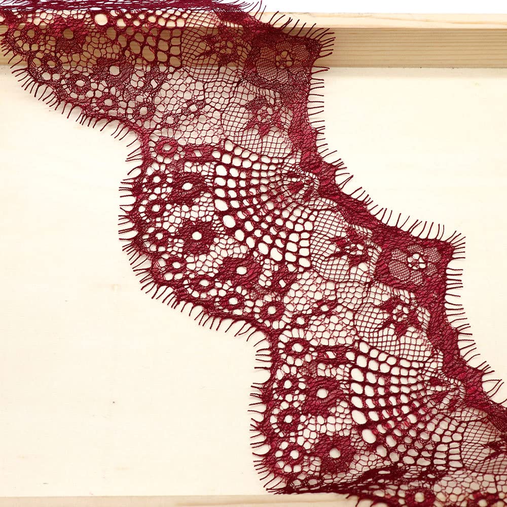 Blausky 3 Yards 9.5 cm Wide Lace Ribbon, Eyelash Lace, Wavy Lace Trim, Vintage Lace Trim, Decoration, Fringe Trim for Sewing, for Crafts, Wedding, Gift Wrapping, Bows, Red