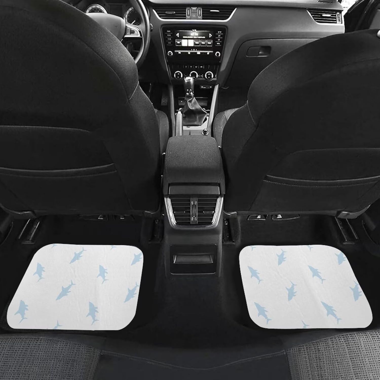 Amzbeauty Shark White Print Premium Car Floor Mats Front Rear Trap Dirt Water Snow Mud Easy to Clean