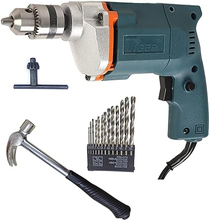 Inditrust WITH 6 MONTHS WARRANTY New 10 mm Electric drill Machine with Claw hammer + 13 HSS Bits (Pack of 3) 100% Copper Winding