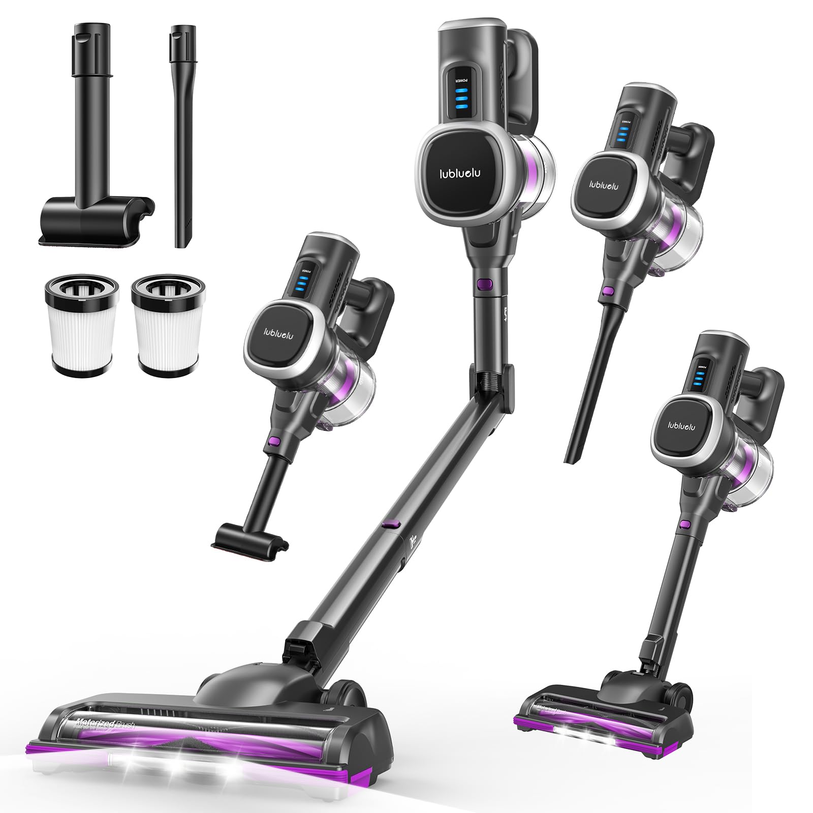 Lubluelu Aspirateur sans Fil 400 W, Puissance d'aspiration 45 000 Pa, autonomie de 50 Min, Brosse Anti-emmêlement et 2 filtres, aspirateur sans Fil pour sols durs, Tapis et Poils d'animaux, Noir