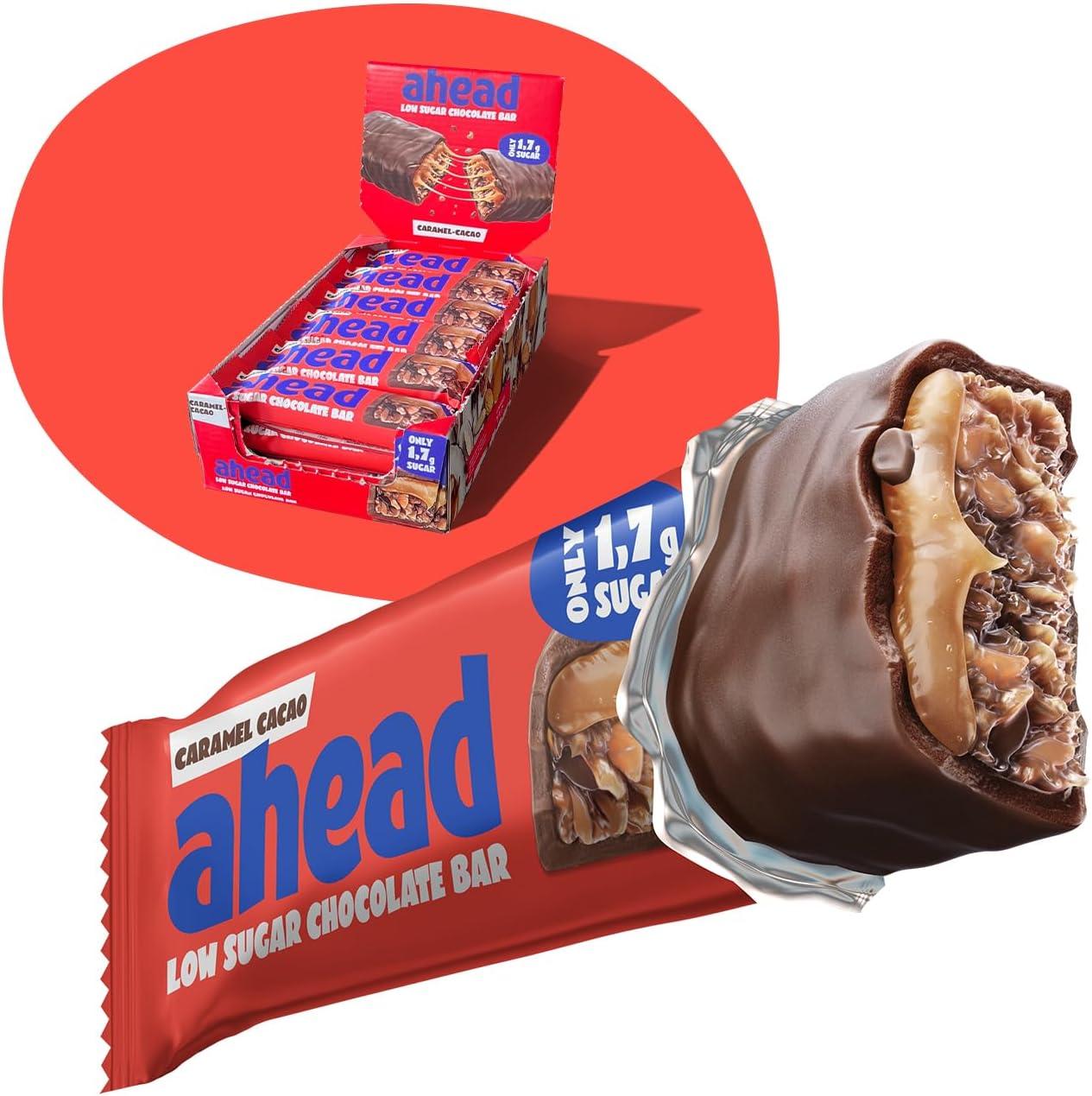 ahead | Keto Chocolate Bars – 18 x 35g – Caramel Cacao – Low Carb Sugar Free – 100% Natural with MCT-Fats – Keto Snacks & Healthy Snacks