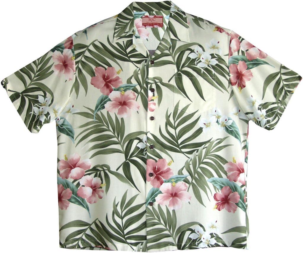 RJC Men's Breathtaking Island Getaway Rayon Hawaiian Shirt Beige Medium