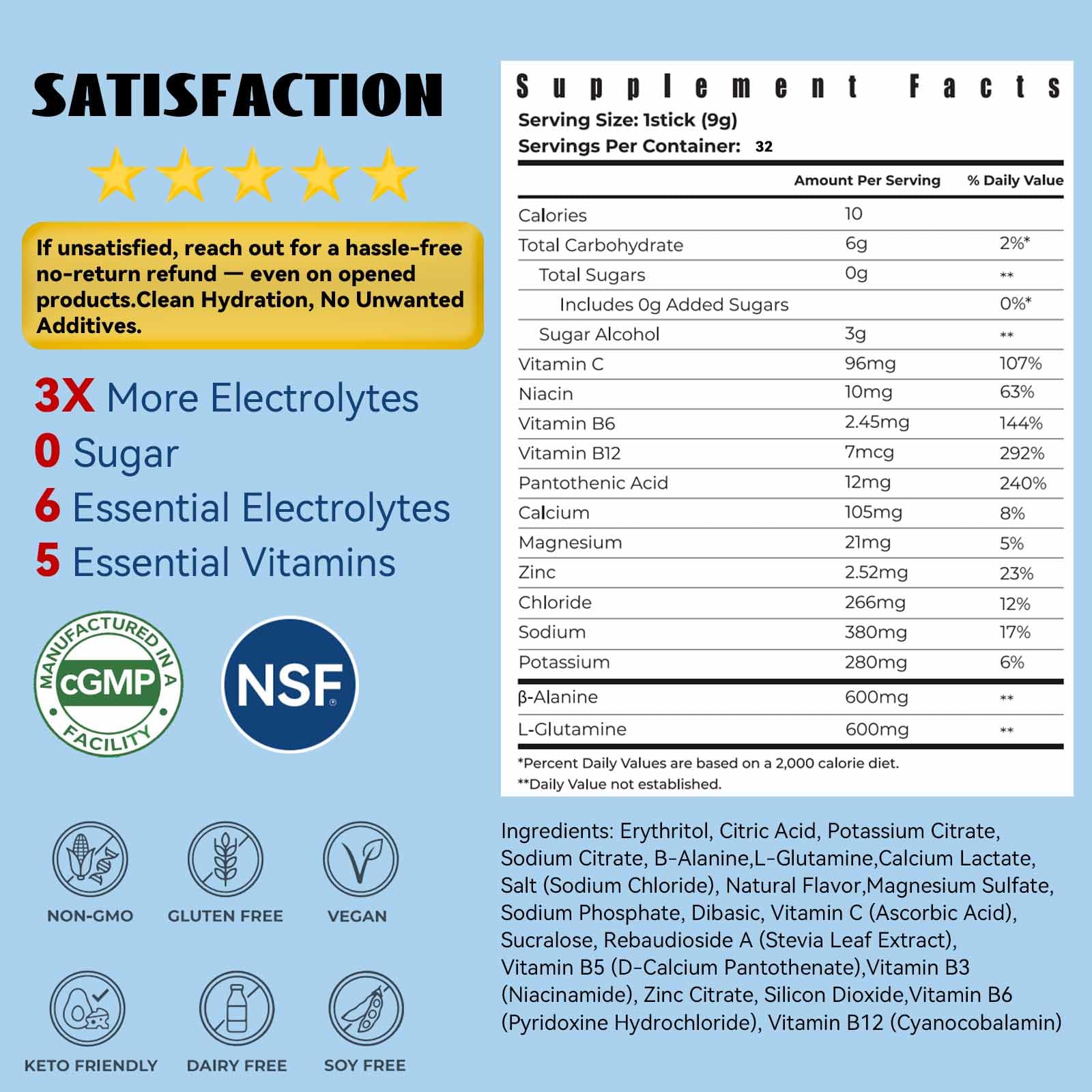 Electrolytes Powder Packets, Sugar Free Hydration Packets, 4 Flavors Liquid Daily IV Electrolyte Drink Mix, Instantly Hydrating & Party Recovery with 6 Electrolytes & 5 Vitamins, 32 Servings — Amazon image 4