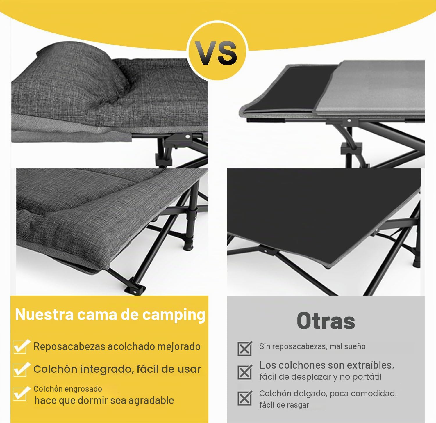 ATORPOK SHOP Cama de camping plegable, cama de invitados plegable hasta 200 kg para, interior, exterior, playa y jardín (gris)
