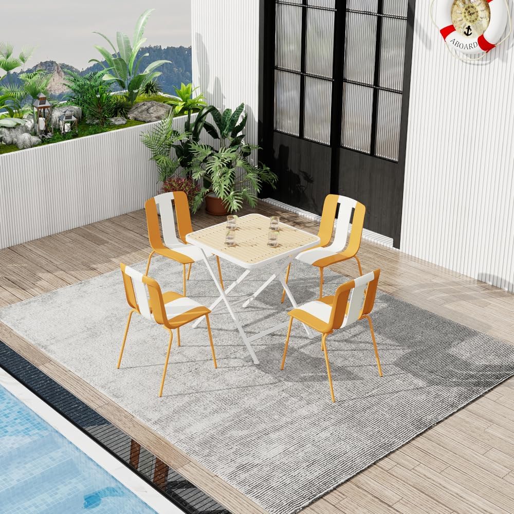 Modern Indoor Outdoor Folding Chairs and Square Table Set for Patio Dining or Backyard Use