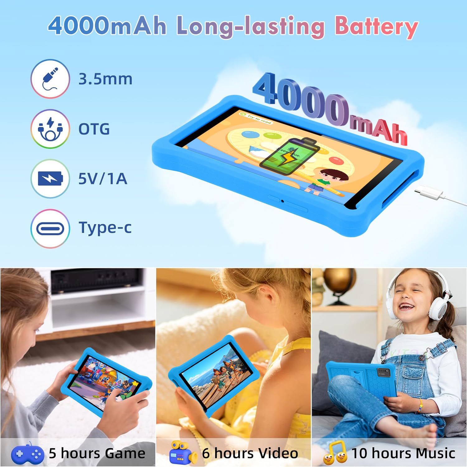 Tablet per bambini 7 Pollici Android 13 Tablet con Controllo Parentale, 8GB RAM+64GB ROM(128GB Espandibile), Doppia Fotocamera, Bluetooth, App preinstallate per Kids Tablet PC con Custodia (Blu)